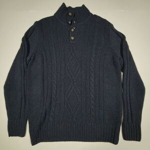 Haggar Men's Pullover Sweater Mock Neck Navy Blue Knitted Sweater Acrylic Medium
